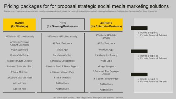 Pricing Packages For For Proposal Strategic Social Media Marketing Solutions