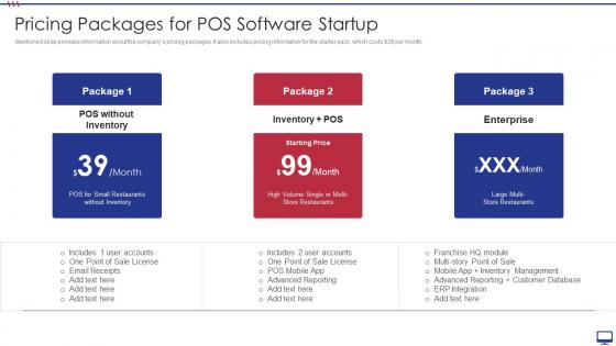 Pricing Packages For POS Software Startup Ppt Icon Microsoft