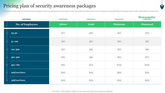 Pricing Plan Of Security Awareness Packages Conducting Security Awareness