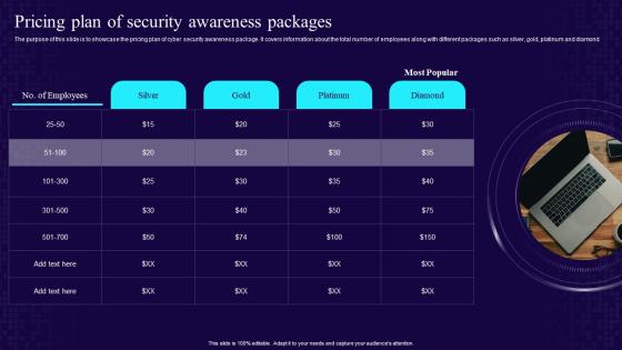 Pricing Plan Of Security Awareness Packages Developing Cyber Security Awareness Training Program For Staff