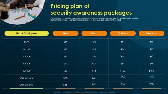 Pricing Plan Of Security Awareness Packages Implementing Security Awareness Training
