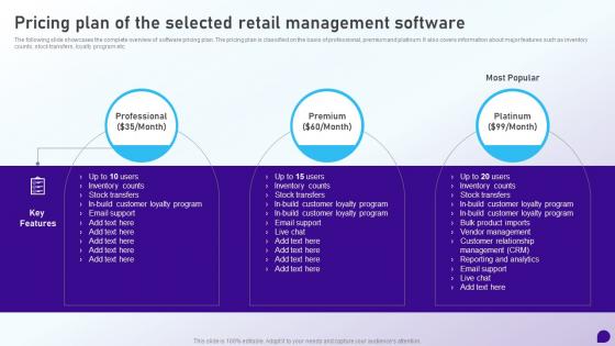 Pricing Plan Of The Selected Retail Management Software Launching Retail Company