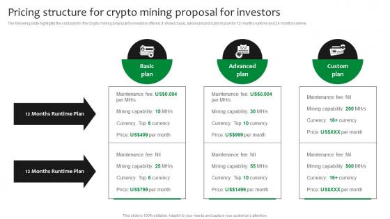 Pricing Structure For Crypto Mining Proposal For Investors Ppt Layouts Topics
