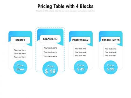 Pricing table with 4 blocks