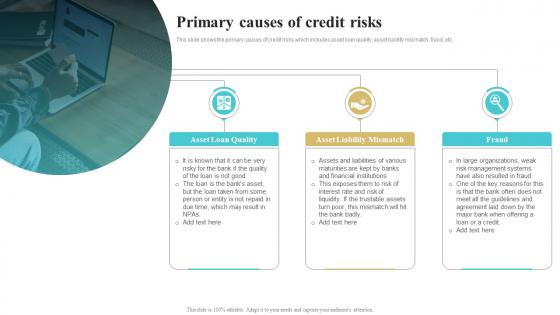 Primary Causes Of Credit Risks Bank Risk Management Tools And Techniques