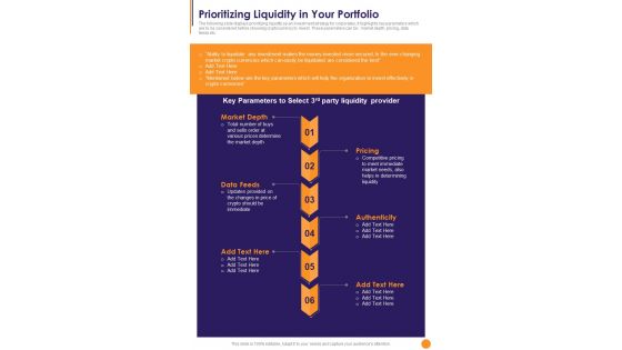 Prioritizing Liquidity In Your Portfolio One Pager Sample Example Document
