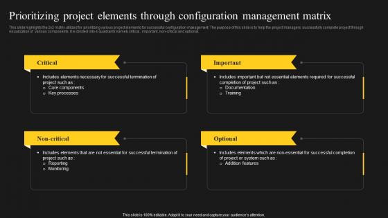 Prioritizing Project Elements Through Configuration Management Matrix
