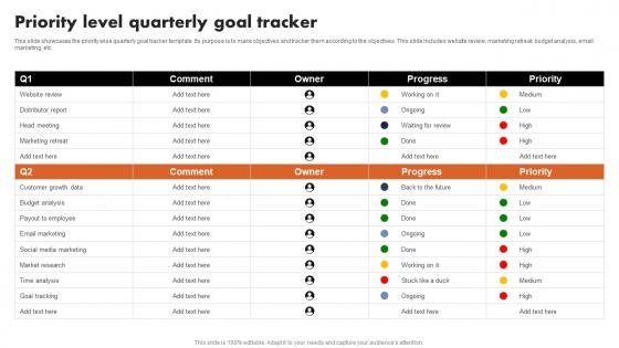 Priority Level Quarterly Goal Tracker