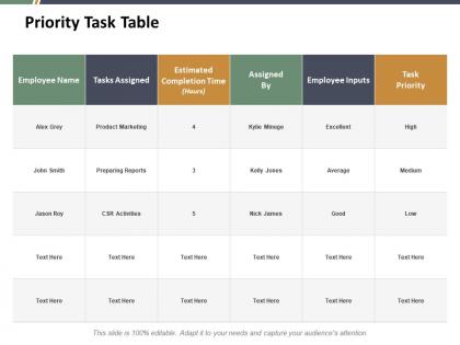 Priority task table ppt slides professional