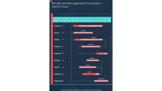 Private Jet Management Company Gantt Chart One Pager Sample Example Document