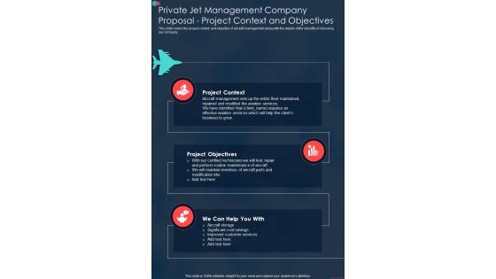 Private Jet Management Company Project Context One Pager Sample Example Document
