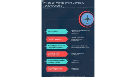 Private Jet Management Company Services Offered One Pager Sample Example Document