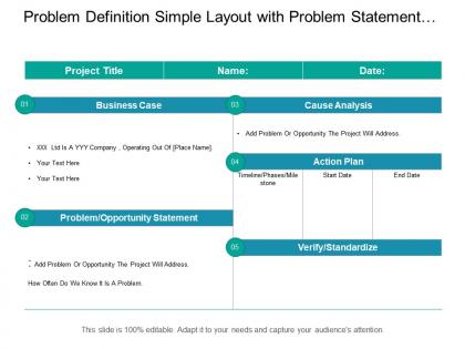 Problem definition simple layout with problem statement and action plan