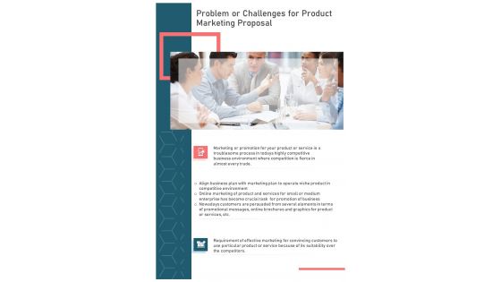 Problem Or Challenges For Product Marketing Proposal One Pager Sample Example Document