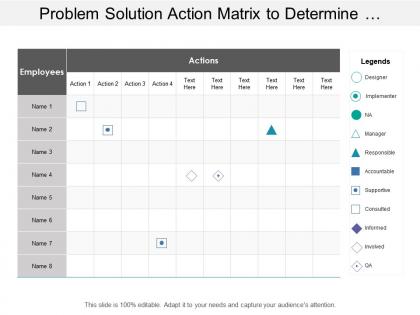 Problem solution action matrix to determine role and responsibilities
