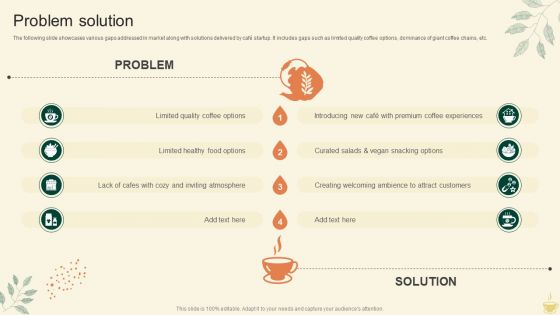 Problem Solution Cafe Startup Go To Market Strategy GTM SS