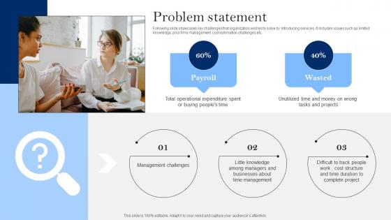 Problem Statement Fundraising Pitch Deck For Project Management Software