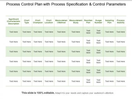 Process control plan with process specification and control parameters 1