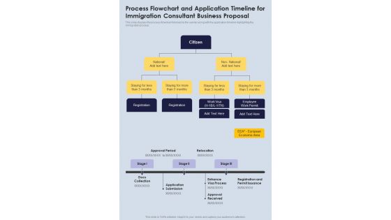 Process Flowchart And Application Timeline For Immigration Consultant One Pager Sample Example Document