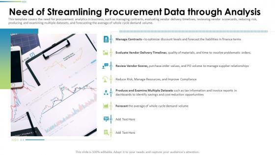 Procurement Analysis Need Of Streamlining Procurement Data Through Analysis Ppt Slides