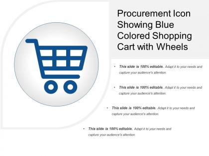 Procurement icon showing blue colored shopping cart with wheels