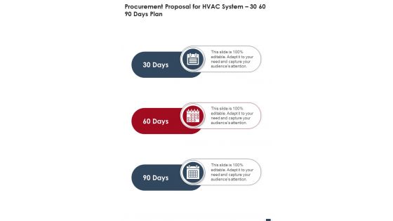 Procurement Proposal For Hvac System 30 60 90 Days Plan One Pager Sample Example Document