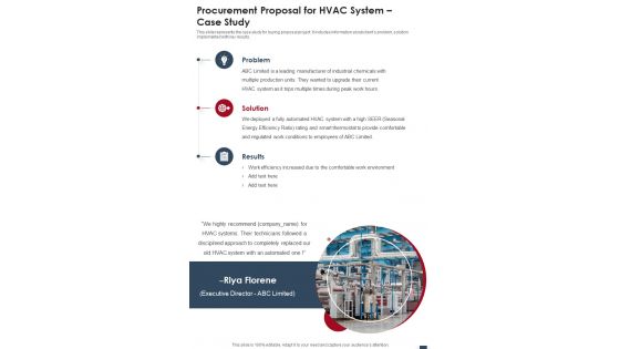 Procurement Proposal For Hvac System Case Study One Pager Sample Example Document