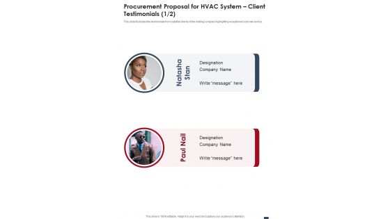 Procurement Proposal For Hvac System Client Testimonials One Pager Sample Example Document