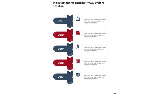 Procurement Proposal For Hvac System Timeline One Pager Sample Example Document