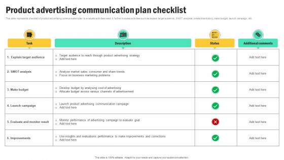 Product Advertising Communication Plan Checklist