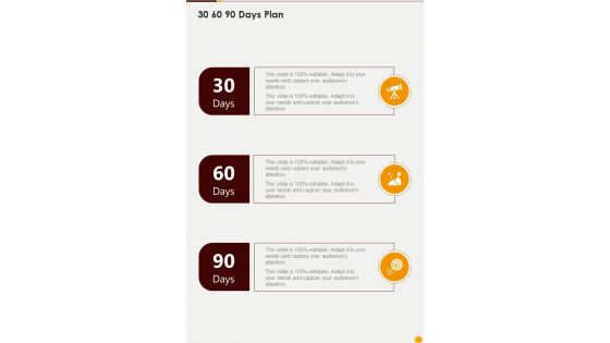 Product Design Proposal 30 60 90 Days Plan One Pager Sample Example Document