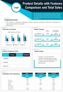 Product details with features comparison and total sales presentation report infographic ppt pdf document
