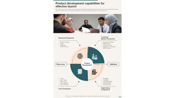 Product Development Capabilities For Effective Launch One Pager Sample Example Document