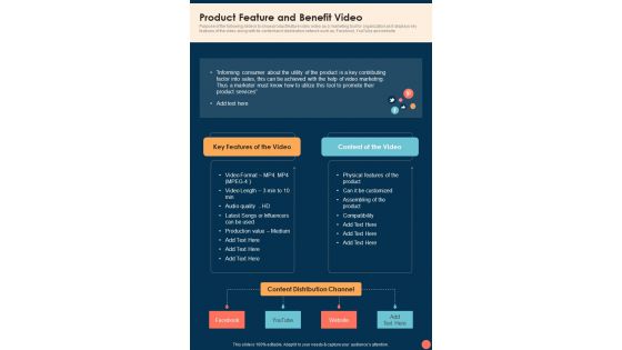 Product Feature And Benefit Video Marketing Playbook One Pager Sample Example Document