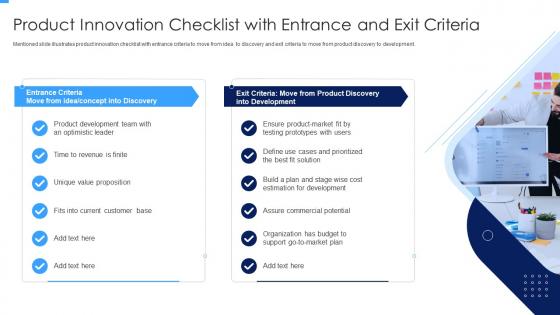 Product Innovation Checklist With Entrance Developing Managing Product Portfolio