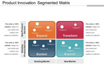 Product innovation segmented matrix ppt examples slides