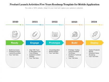 Product launch activities five years roadmap template for mobile application
