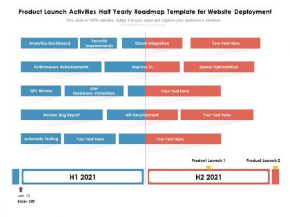 Product launch activities half yearly roadmap template for website deployment