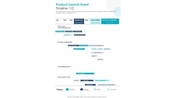 Product Launch Event Timeline One Pager Sample Example Document