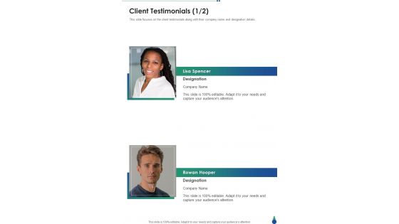 Product Launch Program Client Testimonials One Pager Sample Example Document