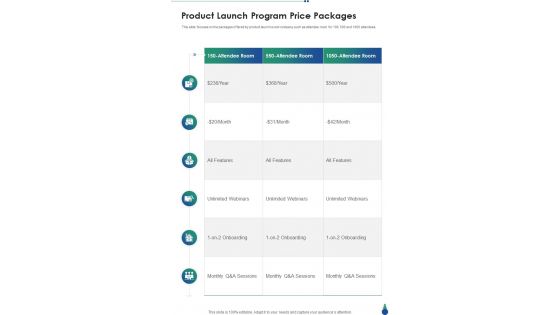 Product Launch Program Price Packages One Pager Sample Example Document