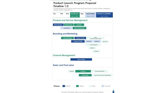 Product Launch Program Proposal Timeline One Pager Sample Example Document