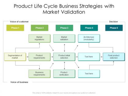 Product life cycle business strategies with market validation
