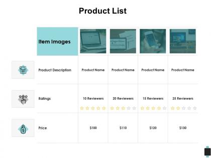 Product list ratings price ppt powerpoint presentation outline model