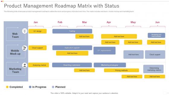 Product Management Roadmap Matrix With Status
