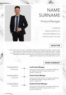 Product manager resume template with work summary