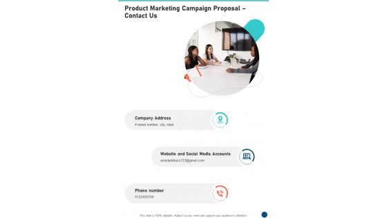 Product Marketing Campaign Proposal Contact Us One Pager Sample Example Document