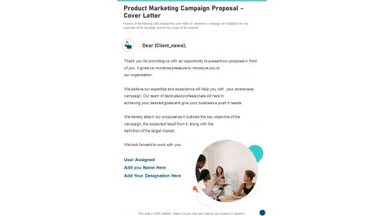 Product Marketing Campaign Proposal Cover Letter One Pager Sample Example Document