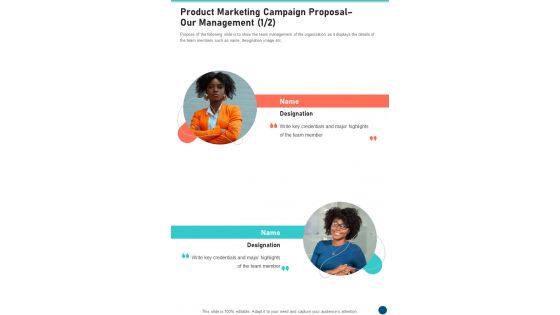 Product Marketing Campaign Proposal Our Management One Pager Sample Example Document