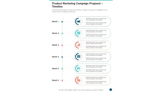 Product Marketing Campaign Proposal Timeline One Pager Sample Example Document